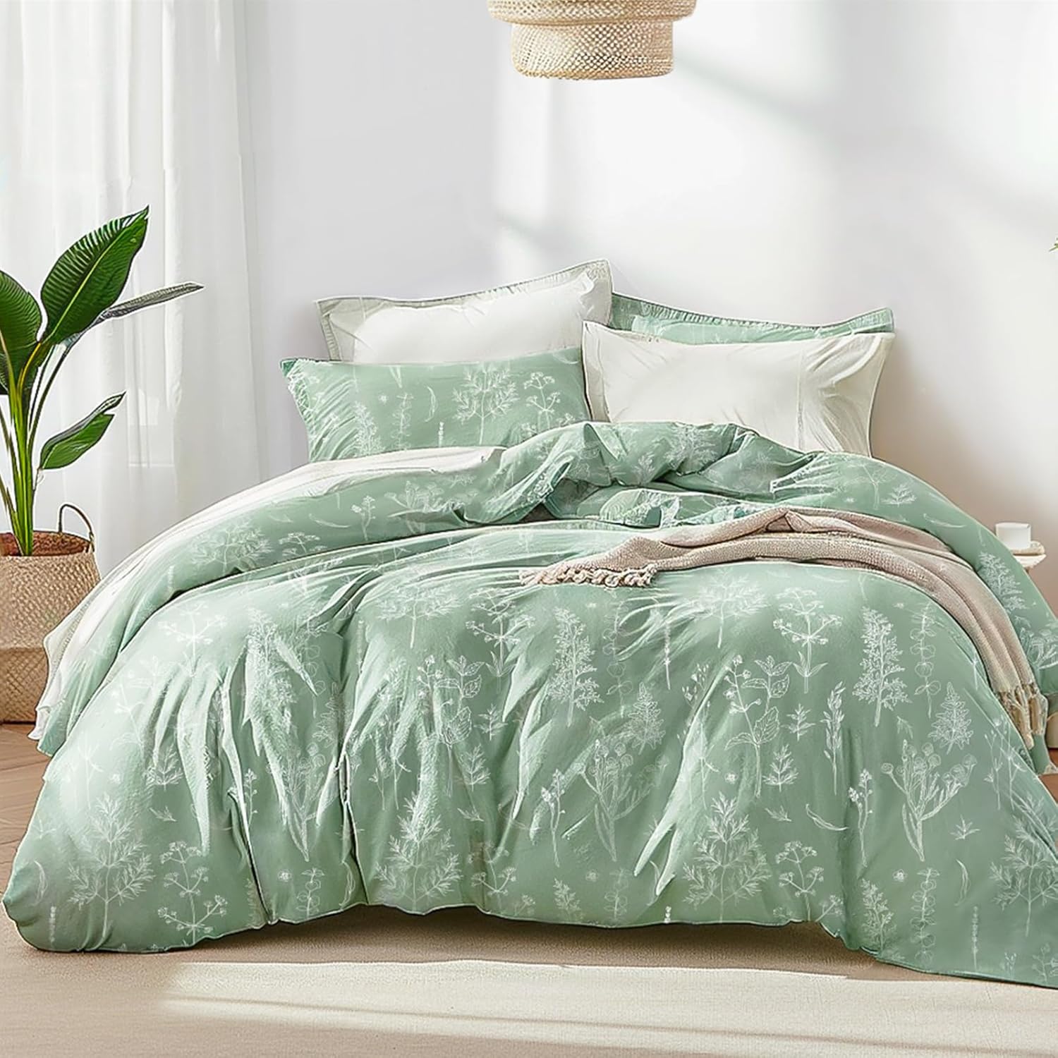 Transform Your Bedroom with Love's Cabin Sage Green Comforter Set 1 Product Image