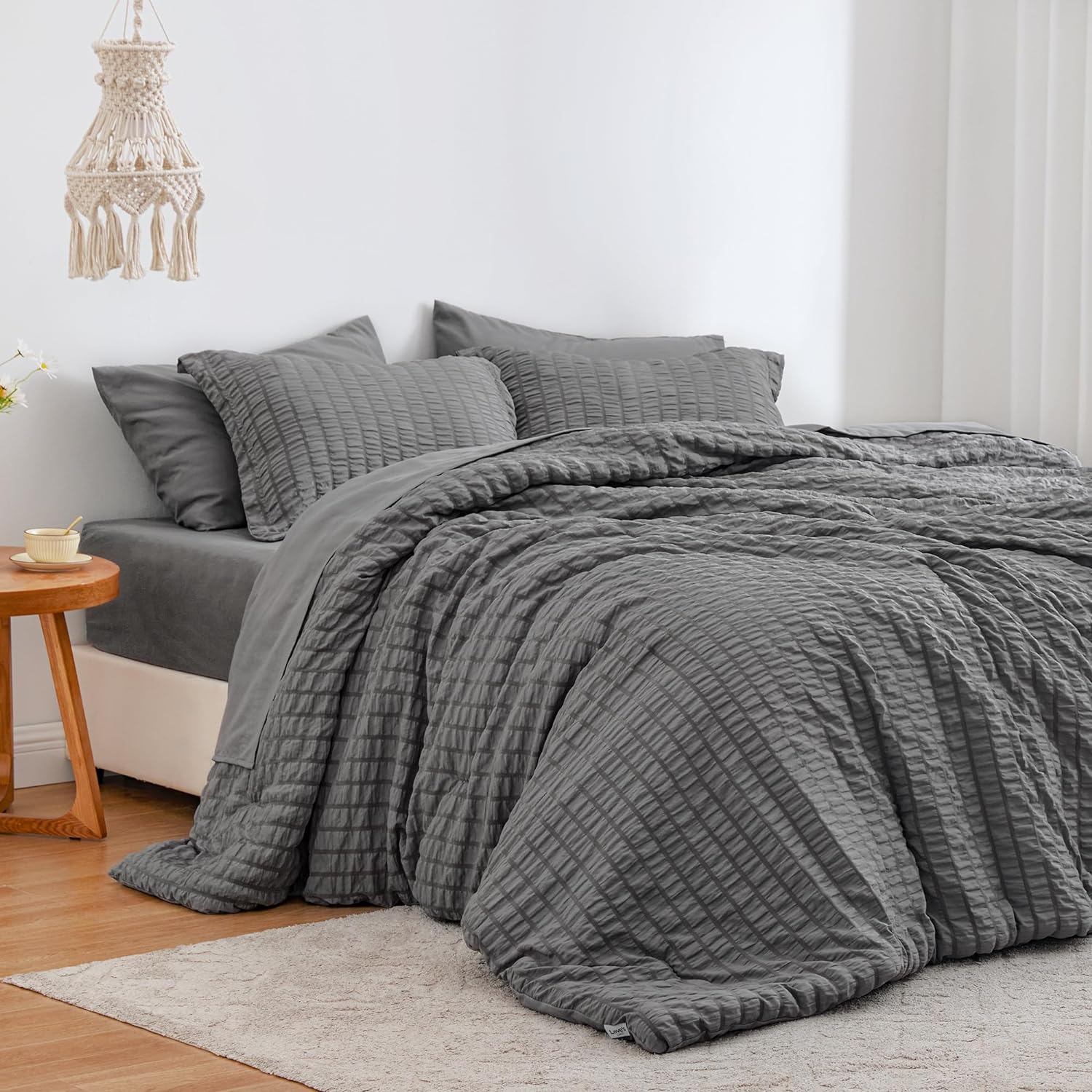 Transform Your Sleep with Love's Cabin Seersucker Dark Grey Queen Comforter Set 1 Product Image